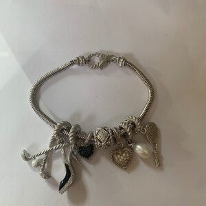 Judith Ripka Retired 7.5 inch Sterling Silver Charm Bracelet with 7 Charms
